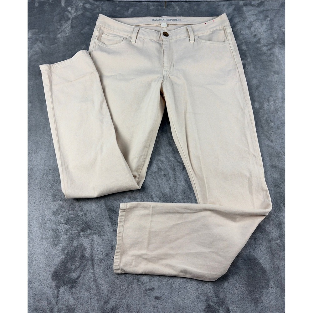 Banana Republic Womens 31 Cream Straight Leg Pants Mid Rise Cotton Stretch Denim
